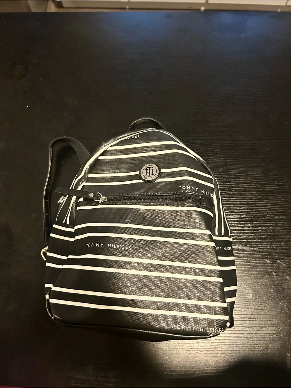 Tommy Hilfiger Black and White Striped Mini Backpack